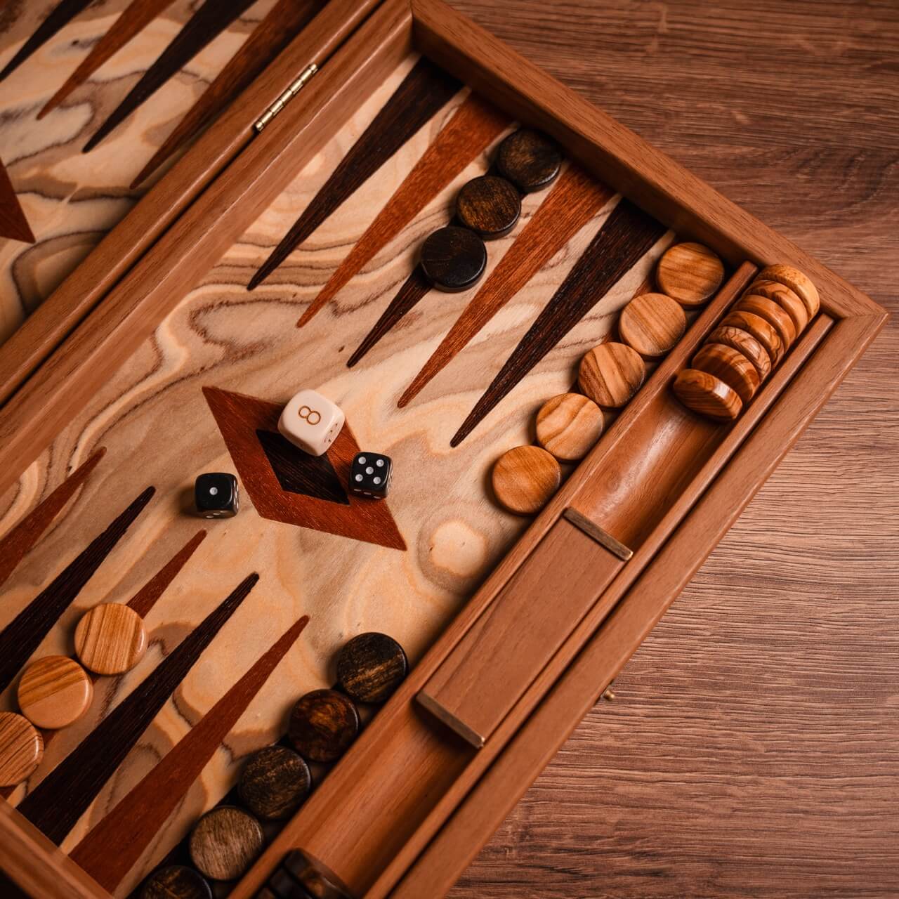 Olive Burl Backgammon Set