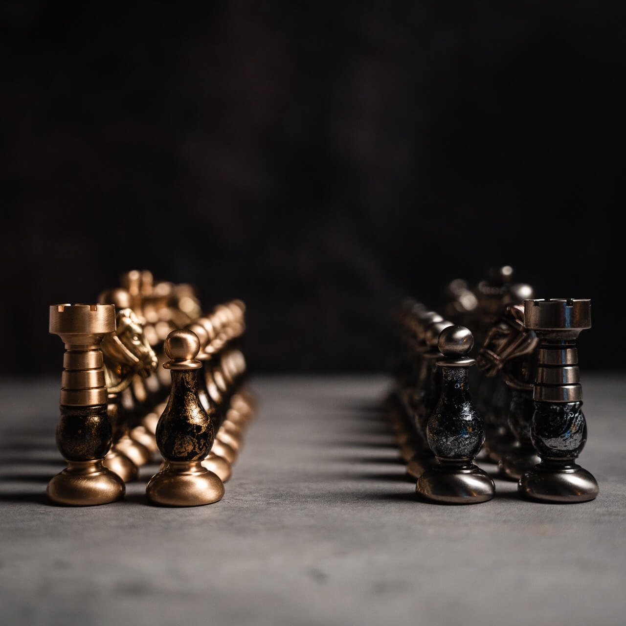 Brass & Beech Wood French Chess Pieces