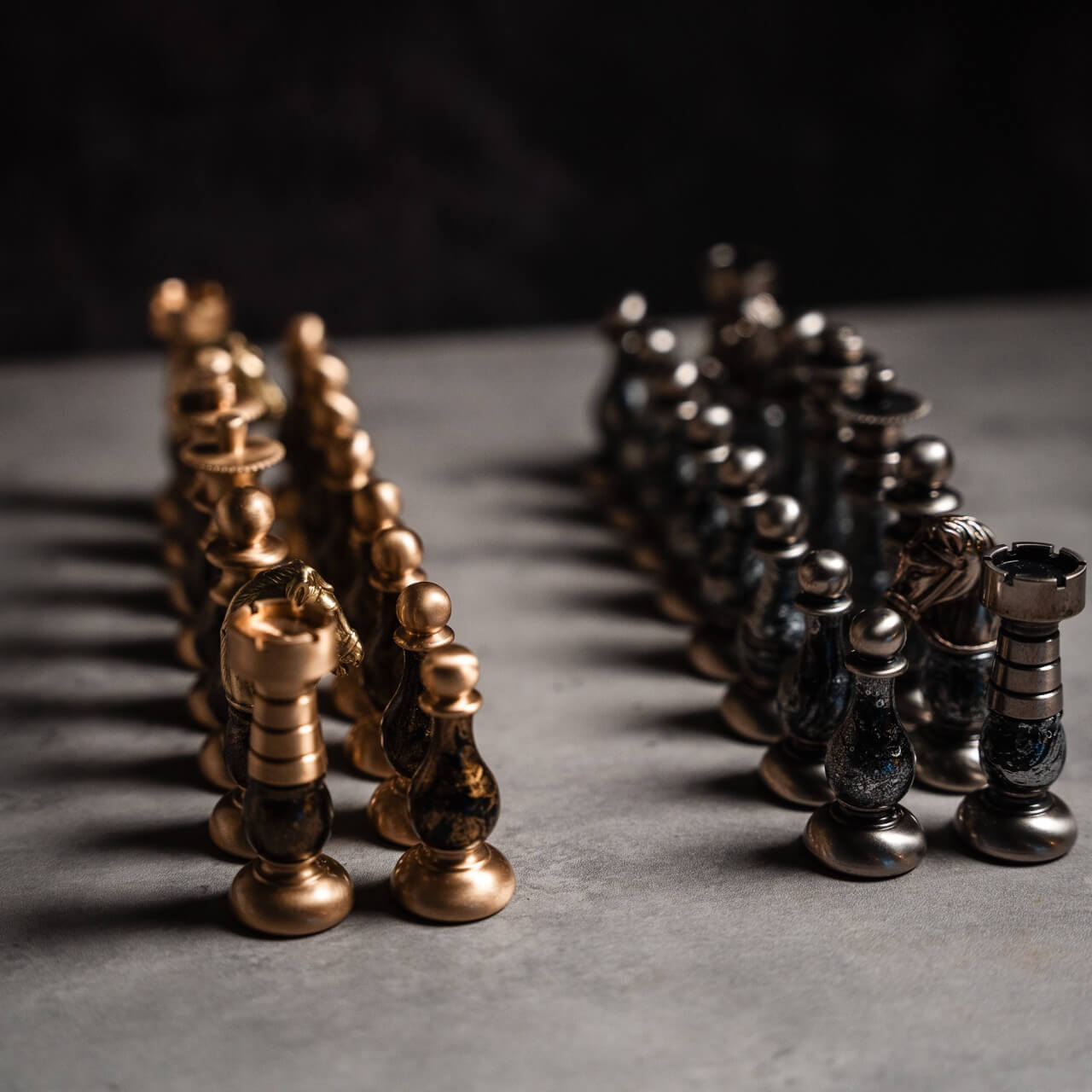 Brass & Beech Wood French Chess Pieces
