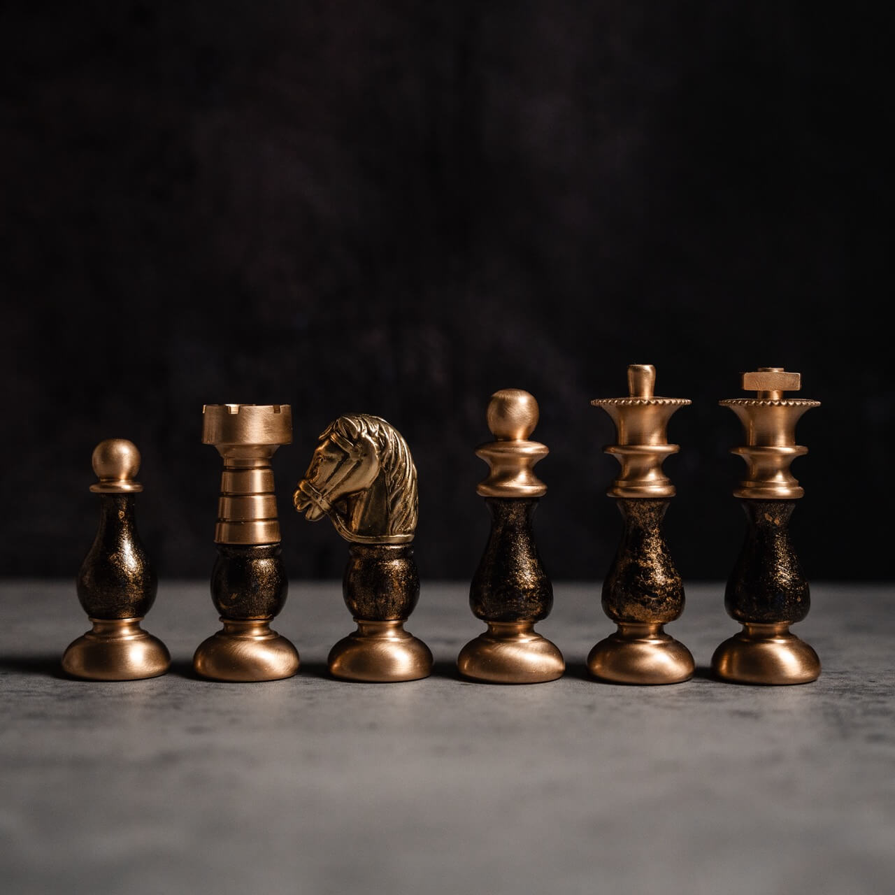 Brass & Beech Wood French Chess Pieces