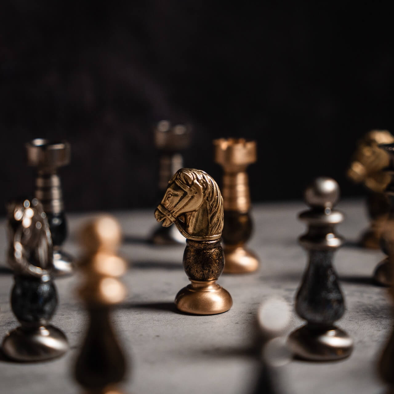 Brass & Beech Wood French Chess Pieces