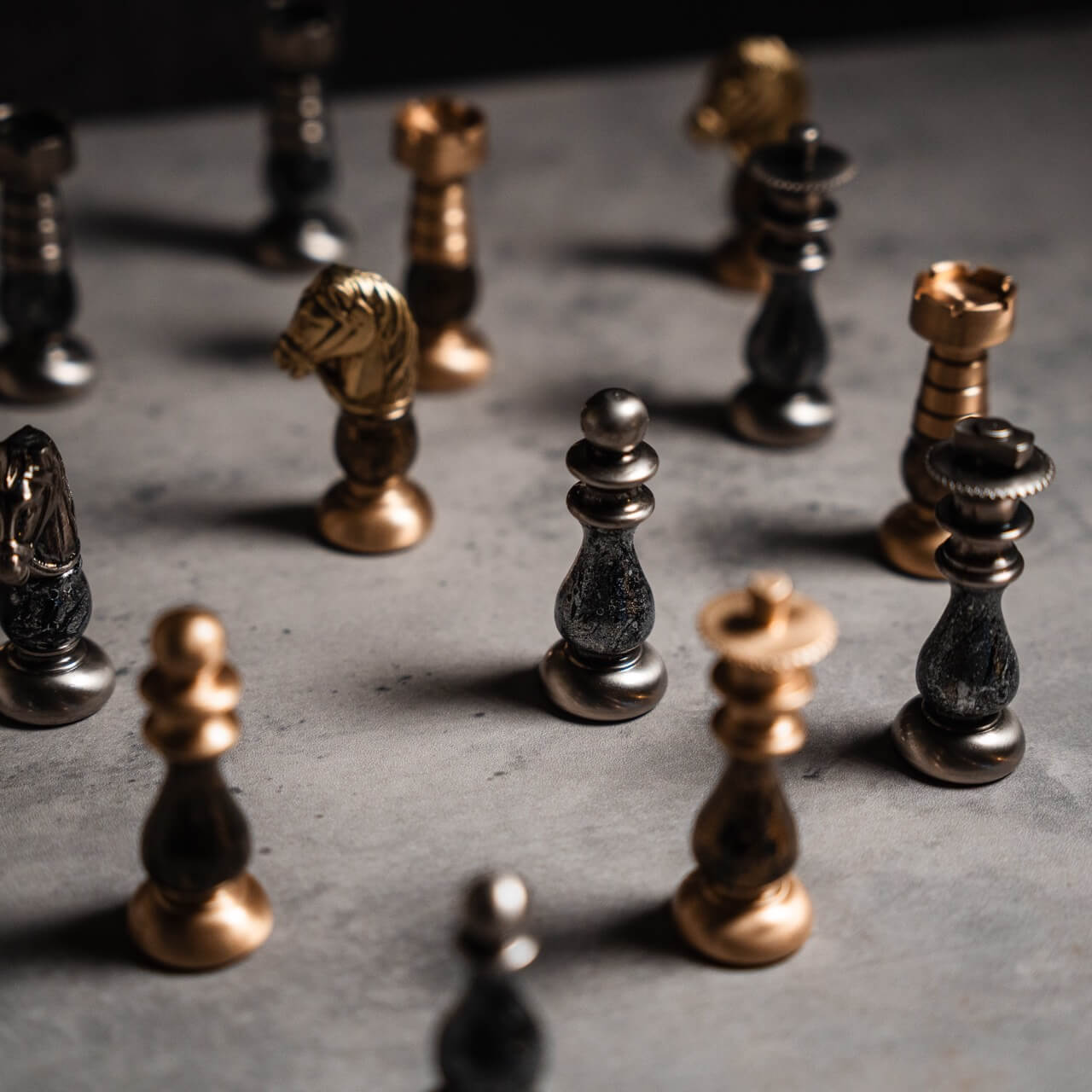 Brass & Beech Wood French Chess Pieces