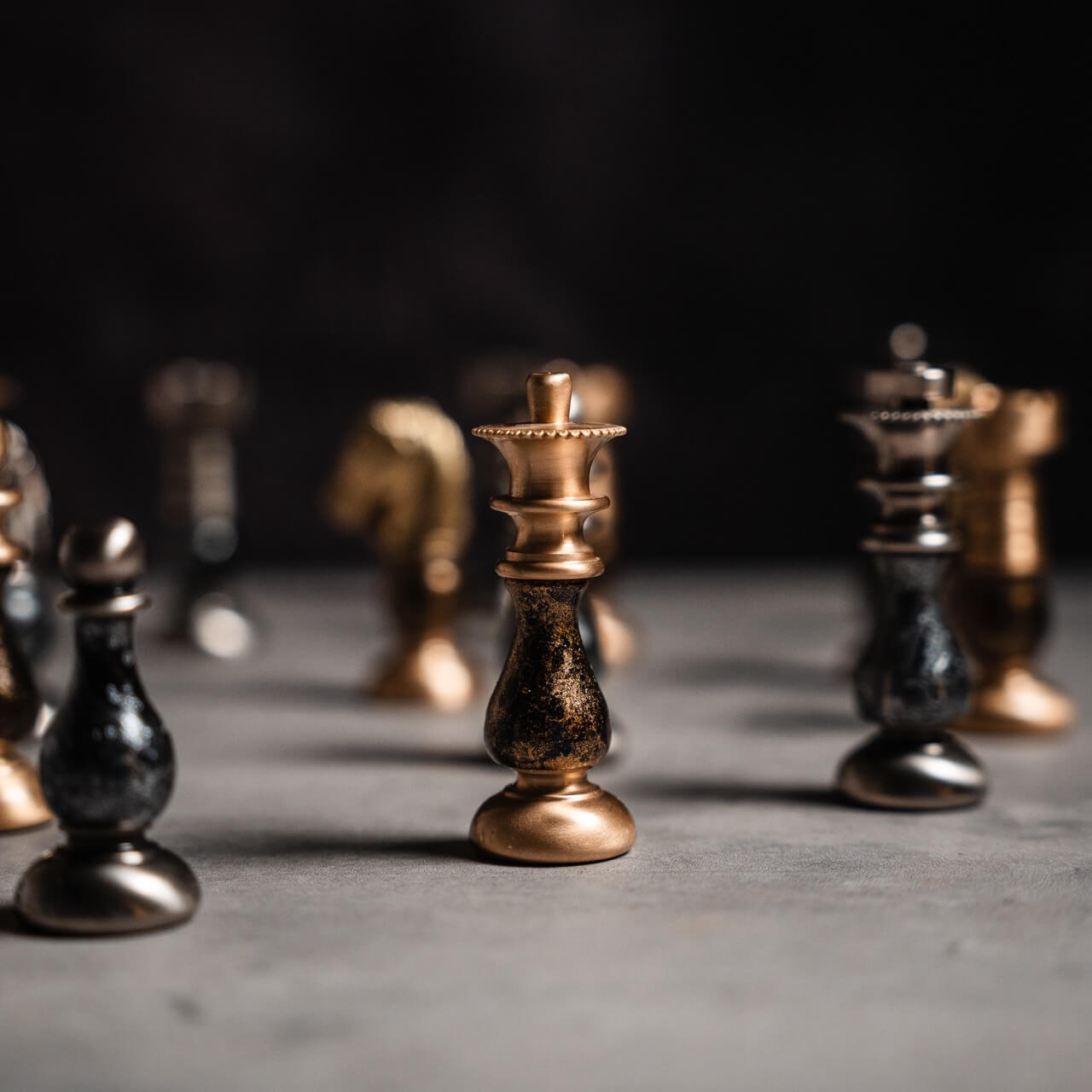 Brass & Beech Wood French Chess Pieces