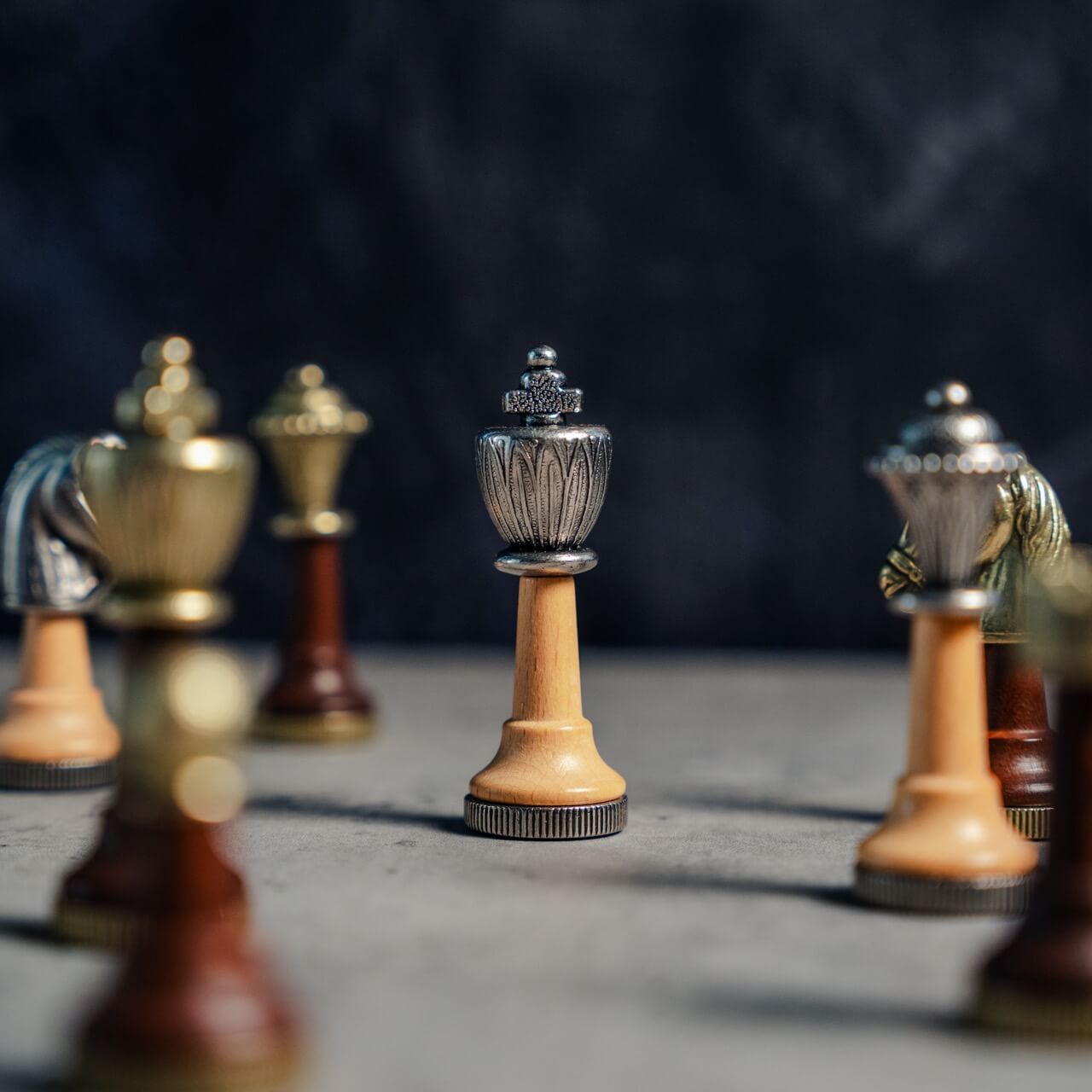 Metal & Beech Wood Classic Chess Pieces