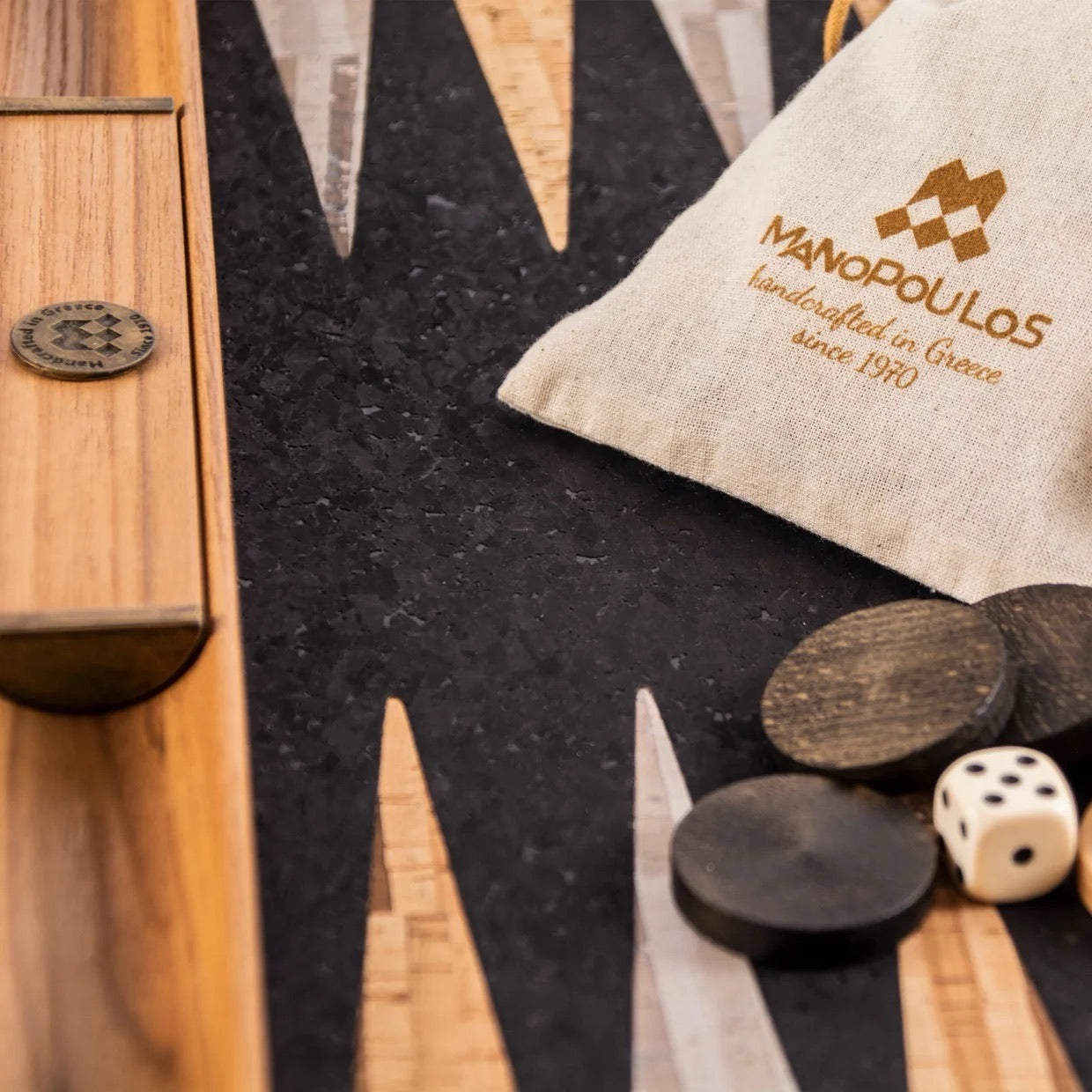 Black & Natural Cork Backgammon Set