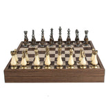 Leather Chessboard with Pewter & Pearl Chess Pieces