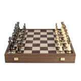 Leather Chessboard with Pewter & Pearl Chess Pieces