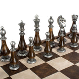 Leather Chessboard with Pewter & Pearl Chess Pieces