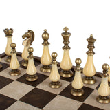 Leather Chessboard with Pewter & Pearl Chess Pieces