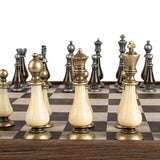 Leather Chessboard with Pewter & Pearl Chess Pieces