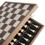 Leather Chessboard with Pewter & Pearl Chess Pieces