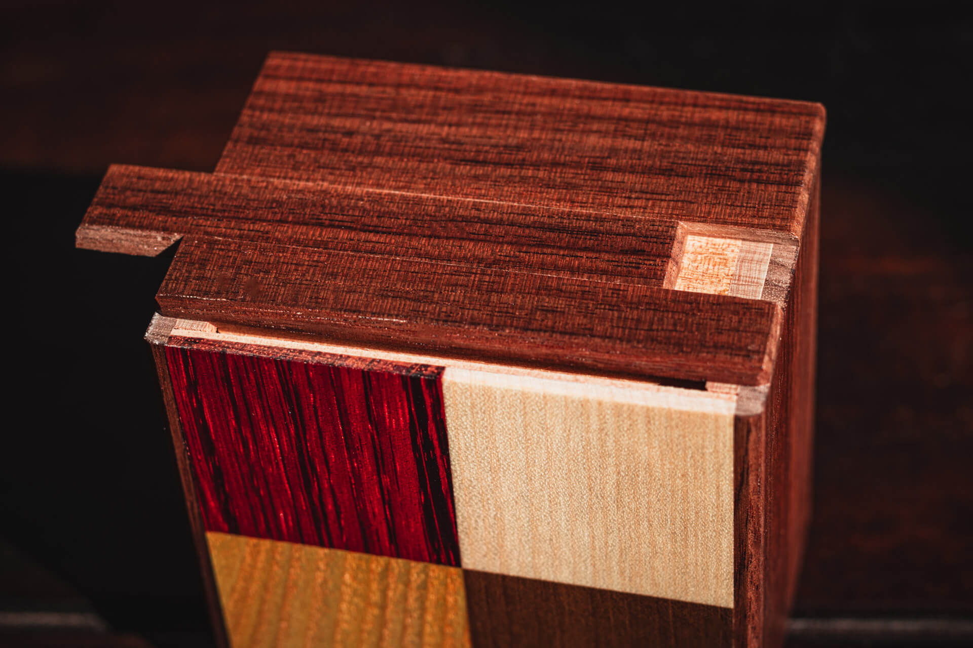 Square Four Woods Puzzle Box