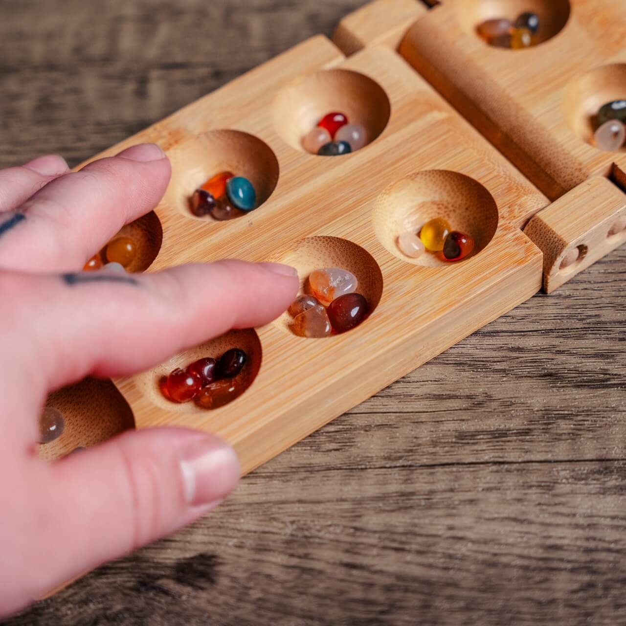 Folding Bamboo Mancala Set