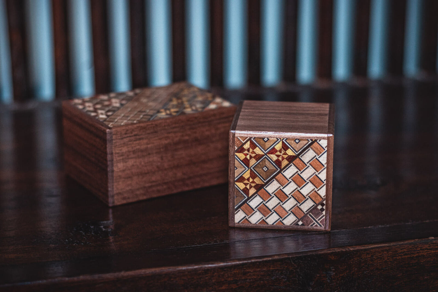 Walnut Yosegi Puzzle Boxes