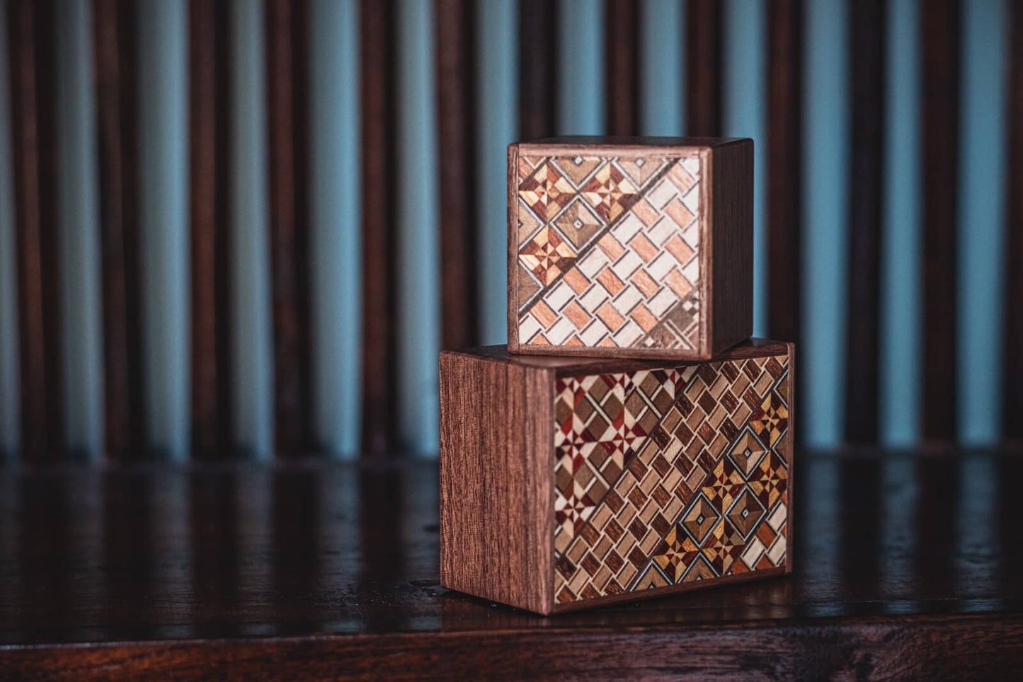Walnut Yosegi Puzzle Boxes