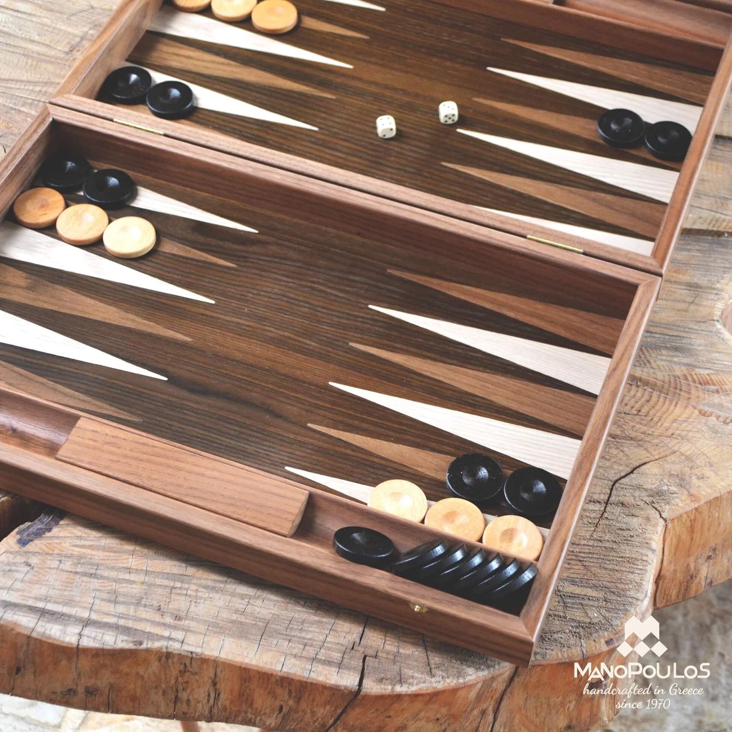 Walnut Tree Trunk Backgammon Set
