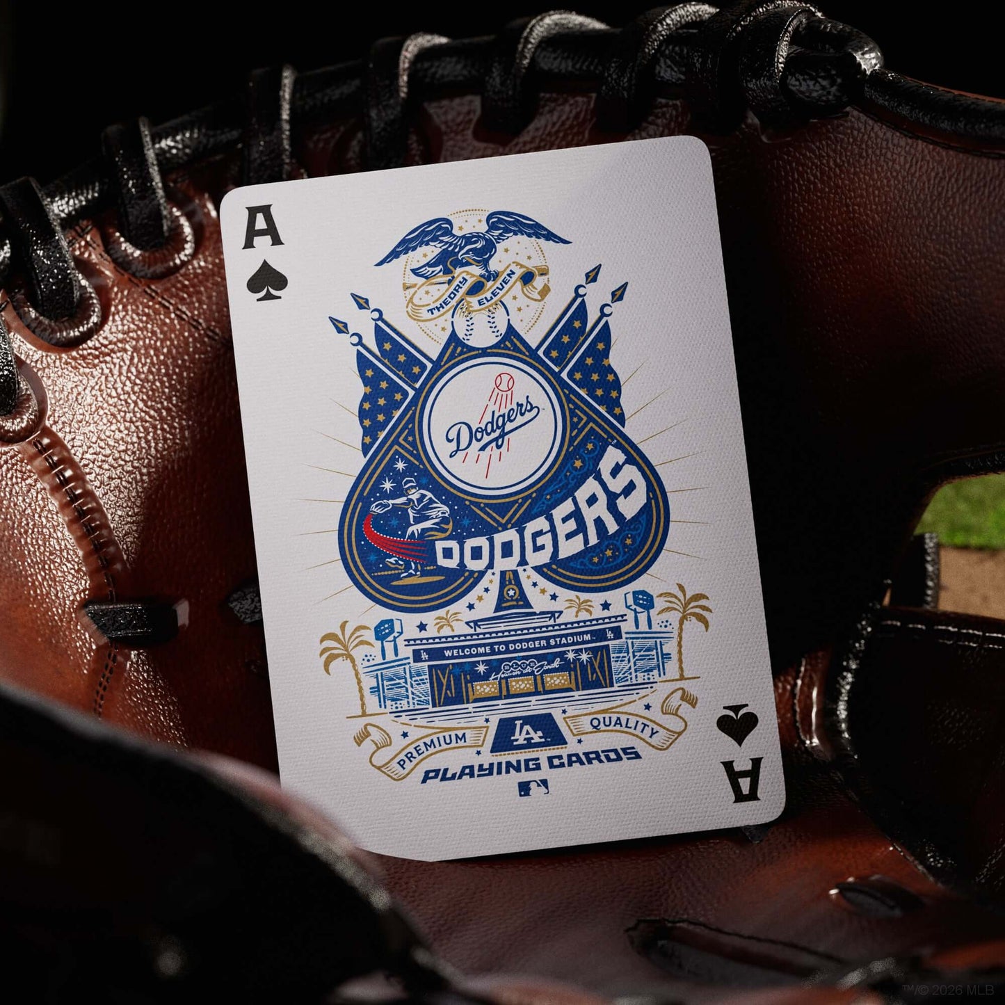 Playing card with Dodgers logo on a baseball glove