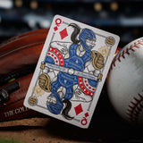 Playing card with a sports-themed design on a sports ball and equipment background